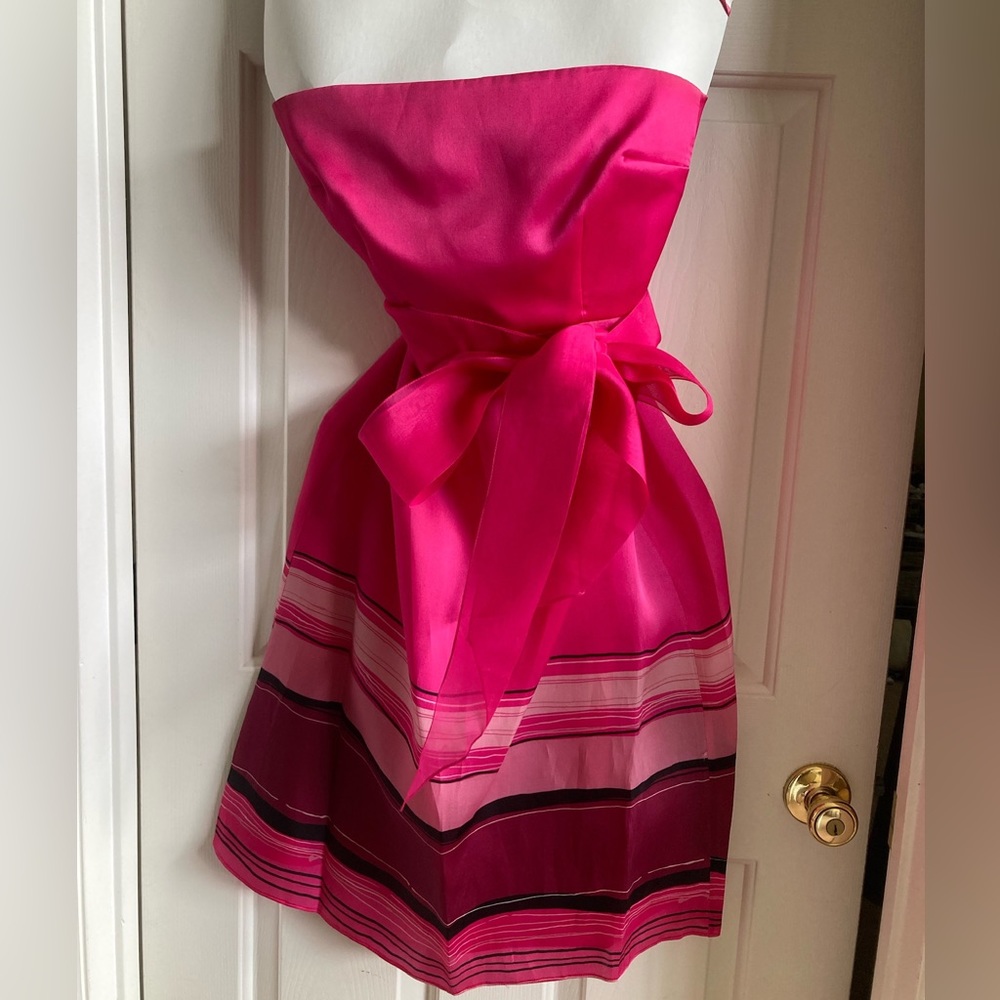 Kay Unger Pink Strapless Tea Length Dress